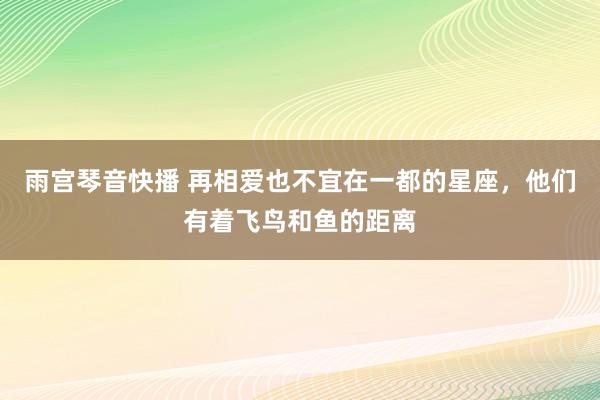 雨宫琴音快播 再相爱也不宜在一都的星座，他们有着飞鸟和鱼的距离
